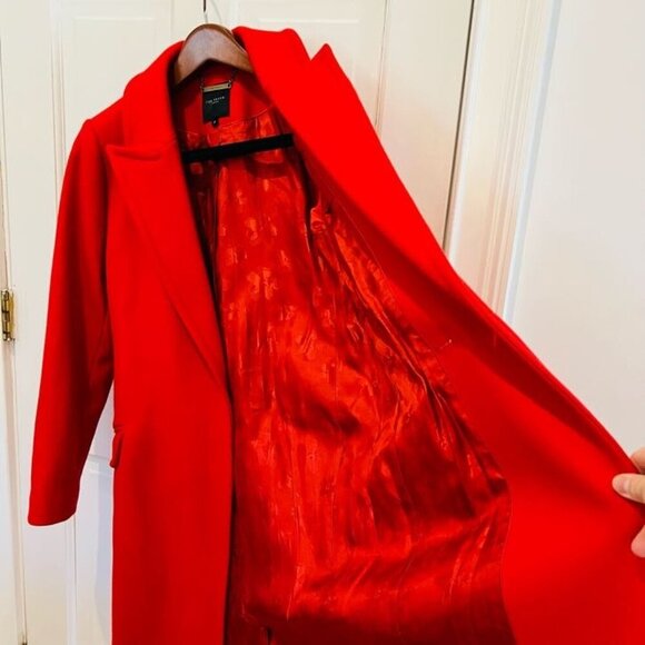 Ted Baker London Red Over Coat Alpaca Wool Cashmere Blend Size 2 - Picture 11 of 16